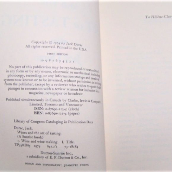 1st Ed. 1974 Wines and the ART of TASTING Jack Durac Wine Making Guide - Picture 3 of 5